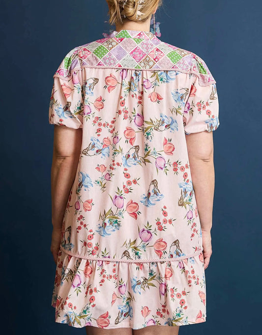 PLUS Pink Patchwork Dress