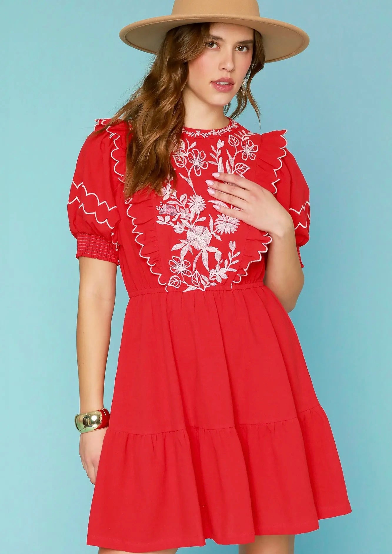 Red Floral Detail Dress