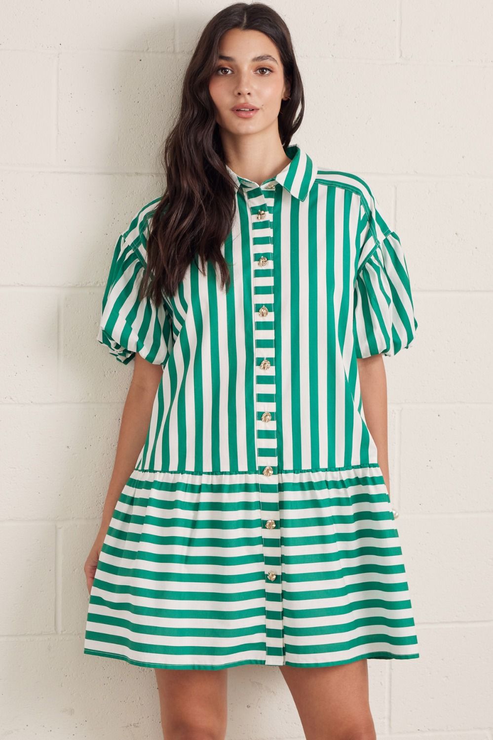 Striped Short Puff Sleeve Mini Dress