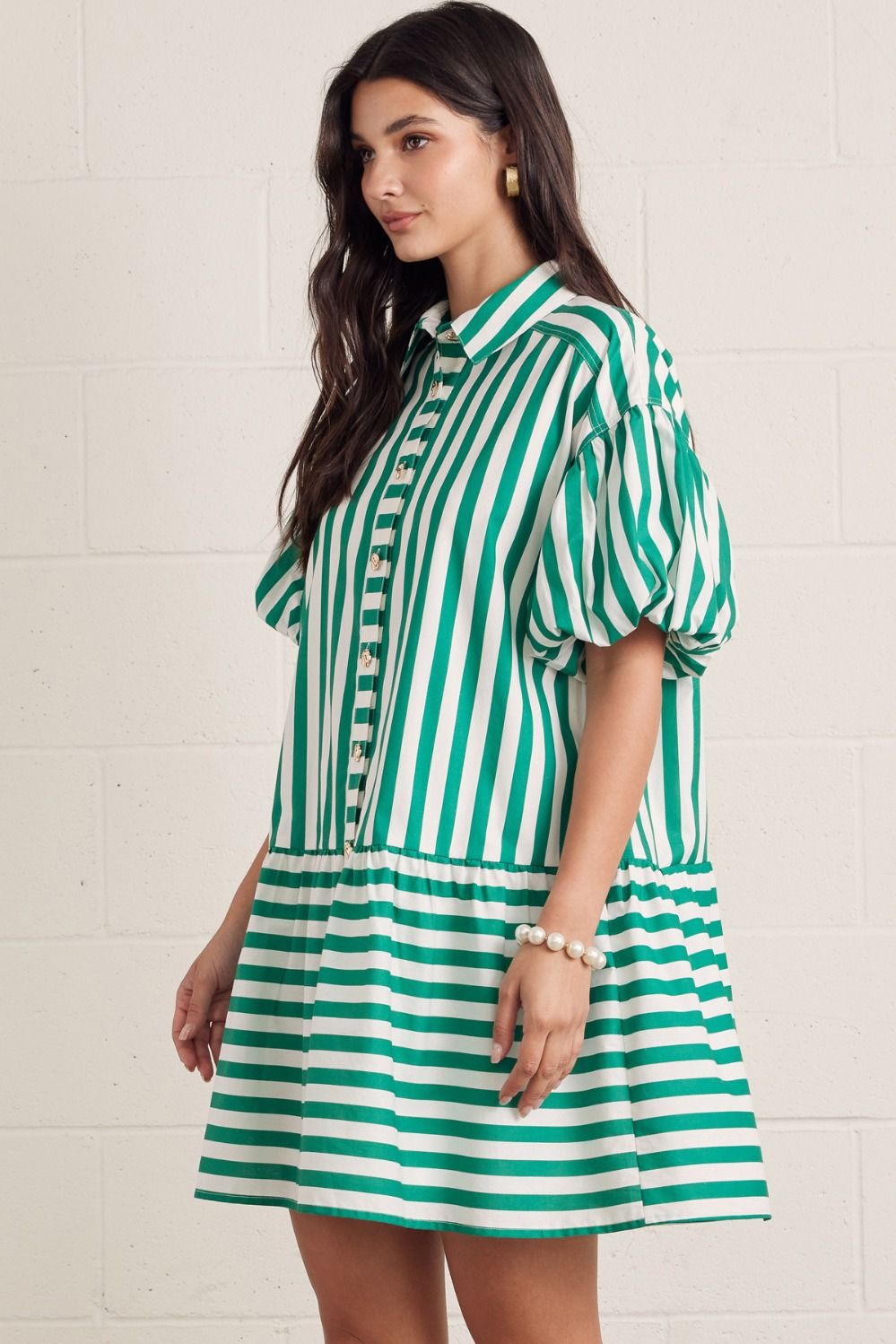 Striped Short Puff Sleeve Mini Dress