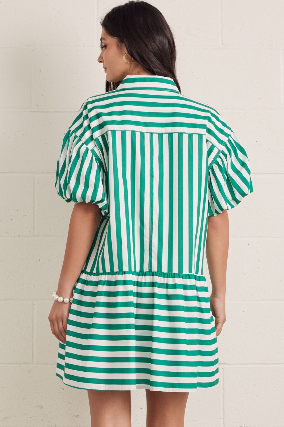 Striped Short Puff Sleeve Mini Dress