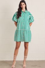 Striped Short Puff Sleeve Mini Dress