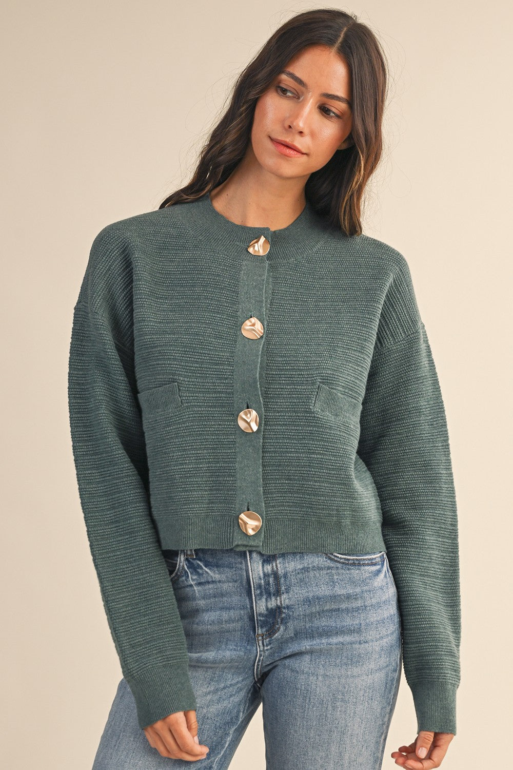 Teal Cropped Cardigan
