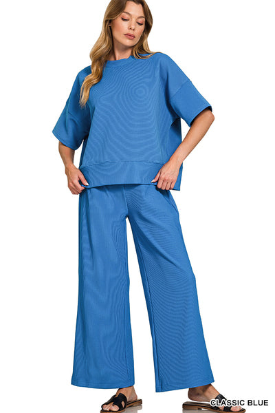 Ribbed Round Neck Tee & Pants Set