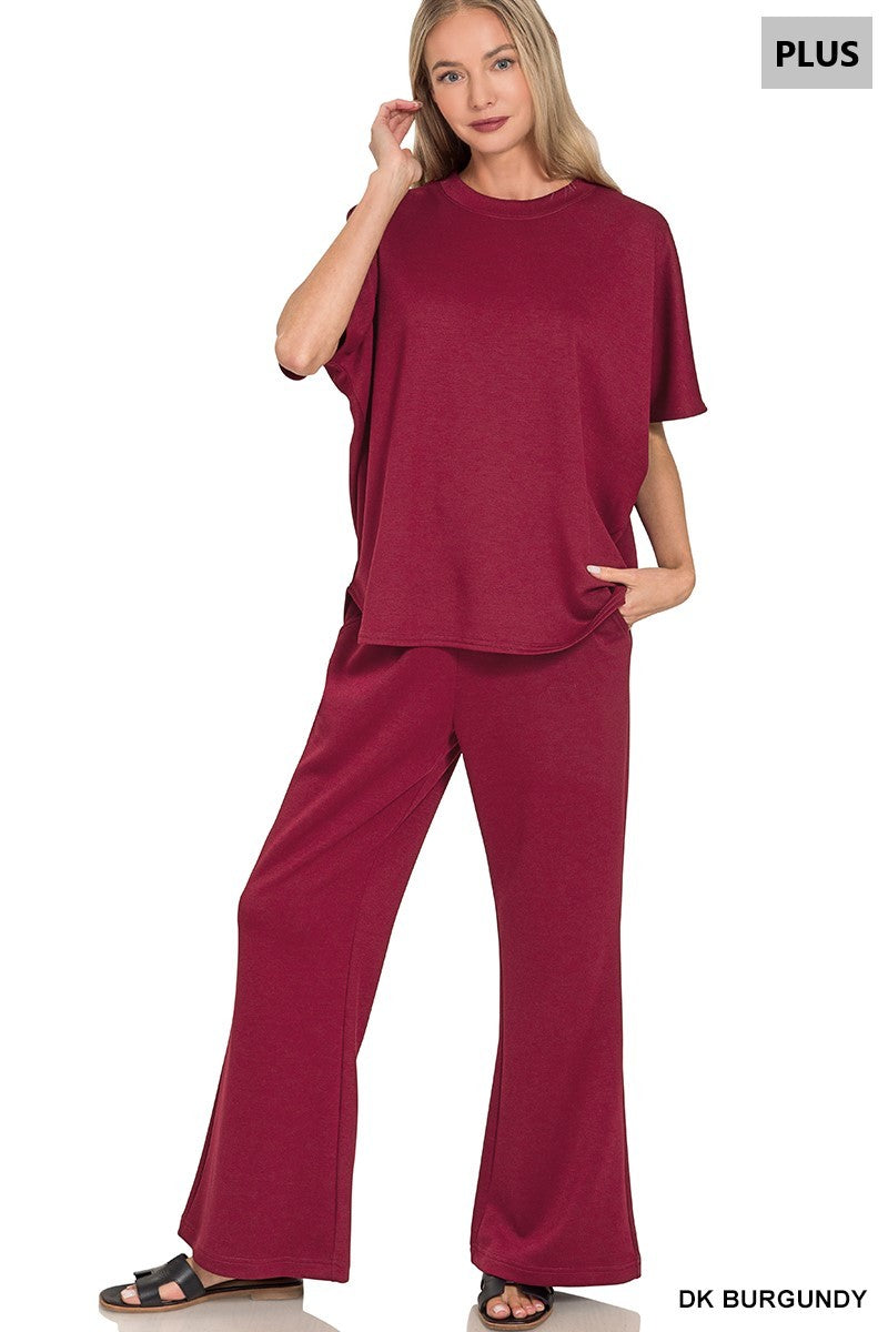 Plus Scuba Curbed Hem Top & Pants Set