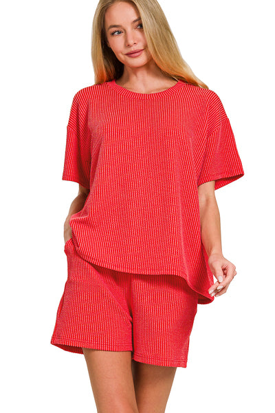 Raised Rib Short Sleeve Tee & Shorts Set