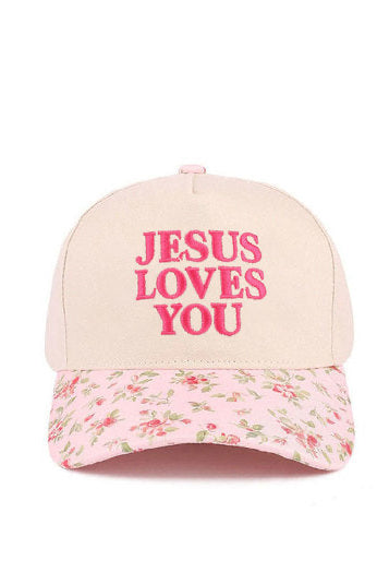 Jesus Loves You Two Tone Floral Hat