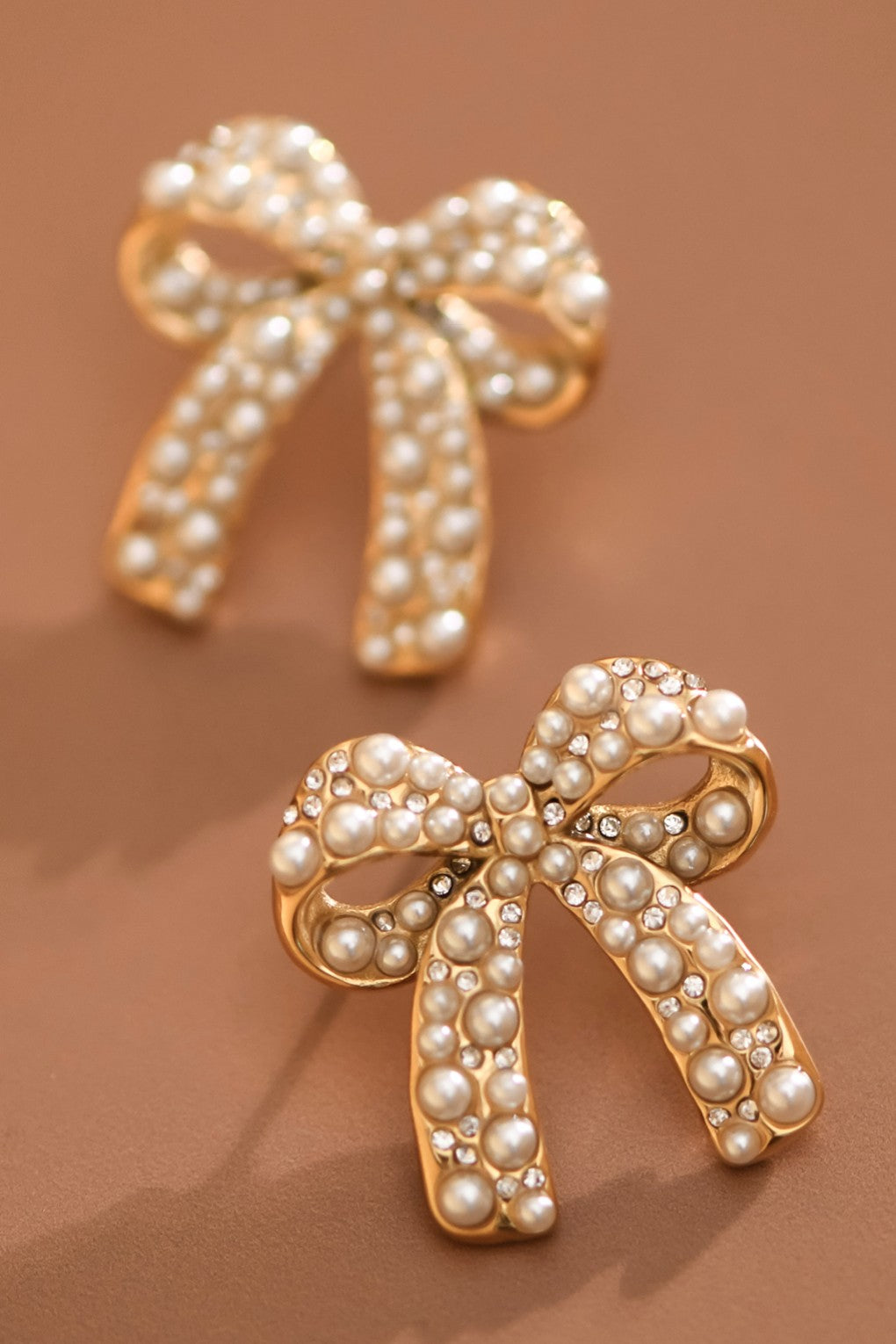 Pearl Studded Bow Earrings