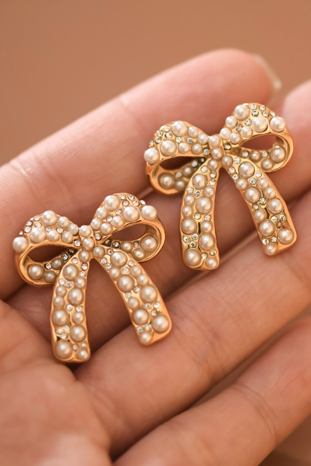 Pearl Studded Bow Earrings