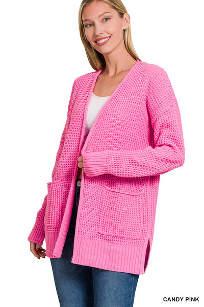 Low Gauge Waffle Open Cardigan Sweater