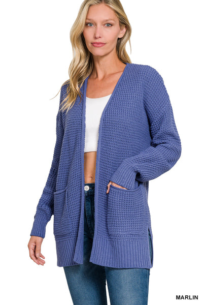 Low Gauge Waffle Open Cardigan Sweater