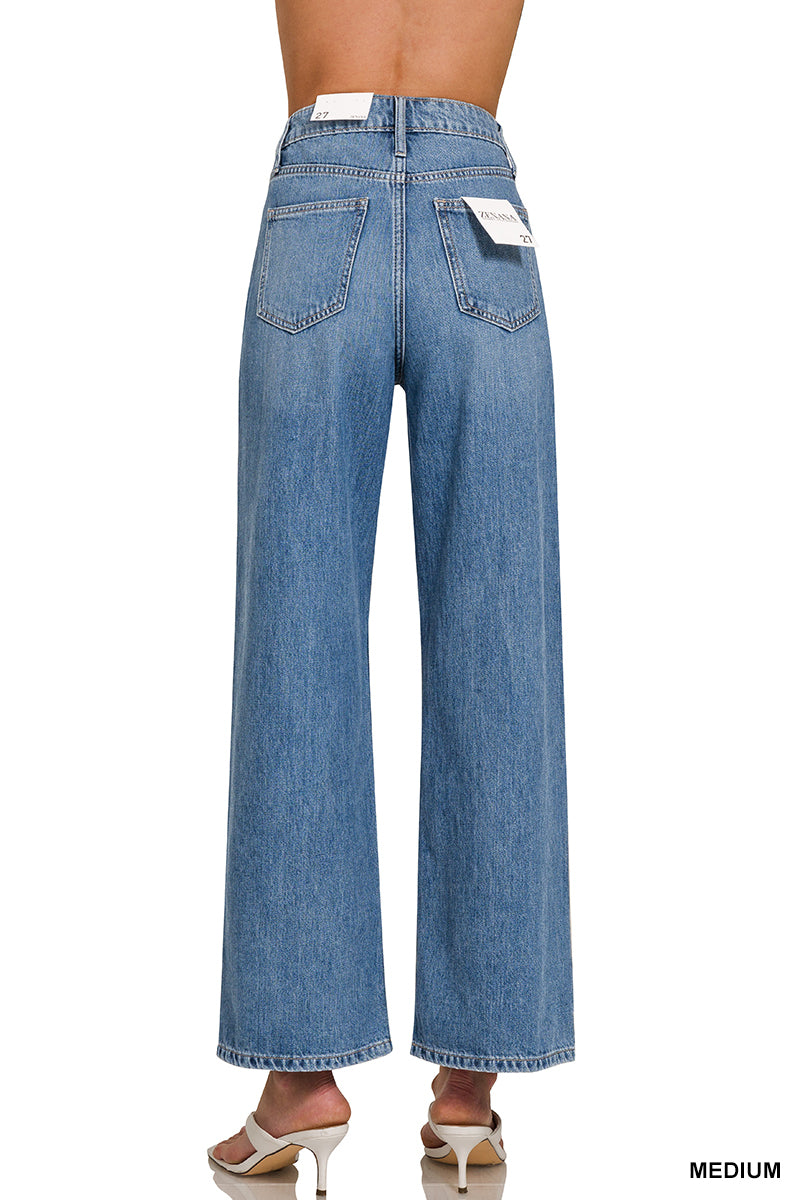 High Waist Wide Leg Straight Denim Pants