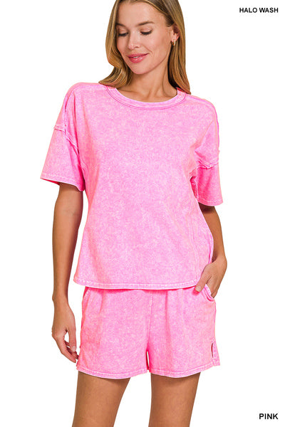 Washed Short Sleeve Tee and Shorts Set