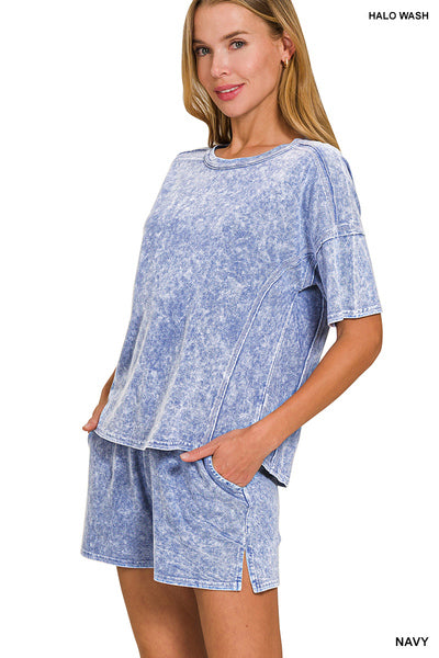 Washed Short Sleeve Tee and Shorts Set