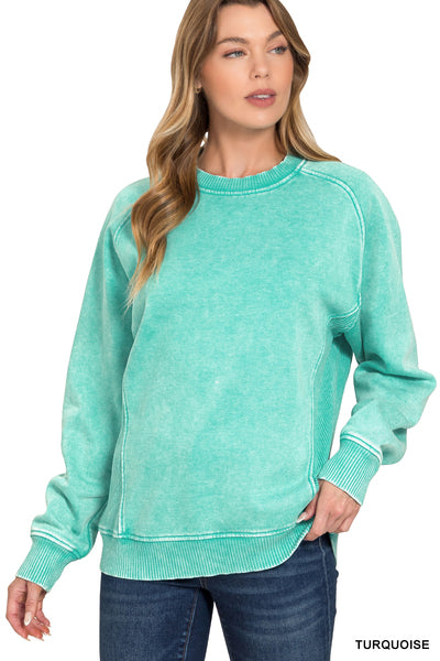 Acid Washed Fleece Sweatshirts Side Rib