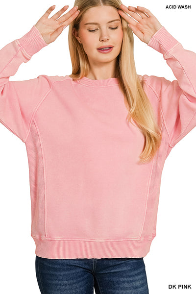 Acid Washed Fleece Sweatshirts Side Rib