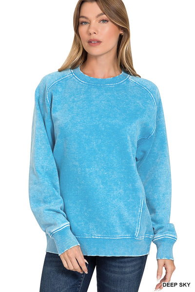 Acid Washed Fleece Sweatshirts Side Rib