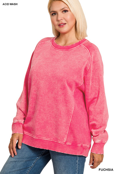 Plus Acid Washed Fleece Sweatshirts Side Rib