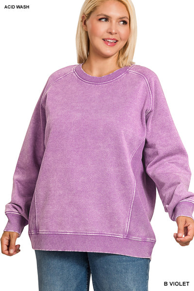 Plus Acid Washed Fleece Sweatshirts Side Rib