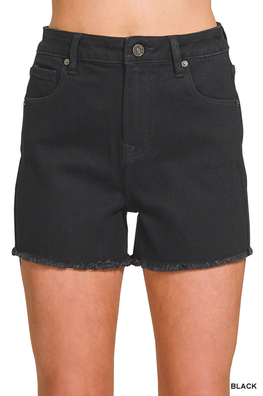 Raw Frayed Hem Black Shorts