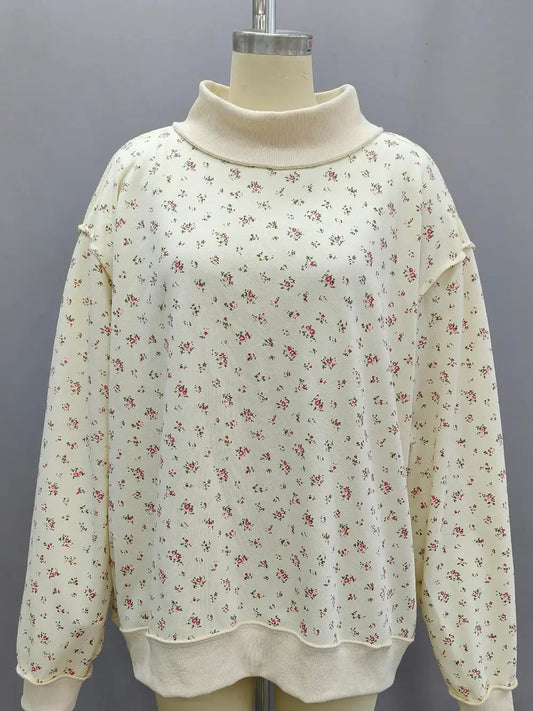 Floral Print Oversized Mock Neck Sweatshirt