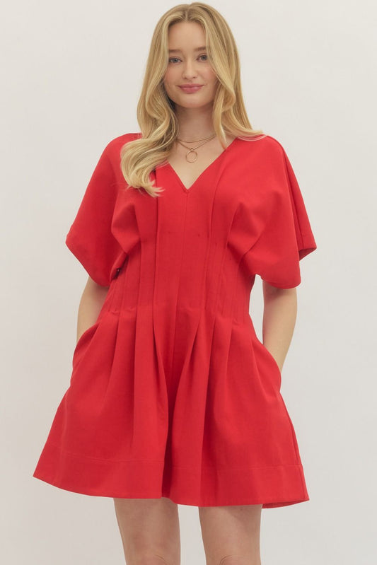 V-Neck Elegant Ruby Dress