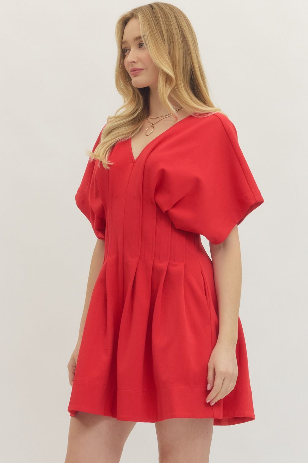 V-Neck Elegant Ruby Dress