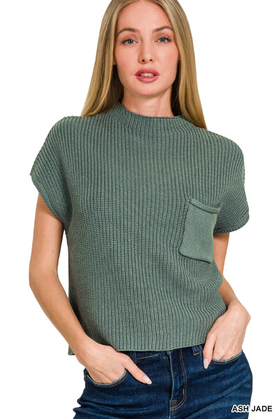 Mock Neck Short Sleeve Cropped Sweater