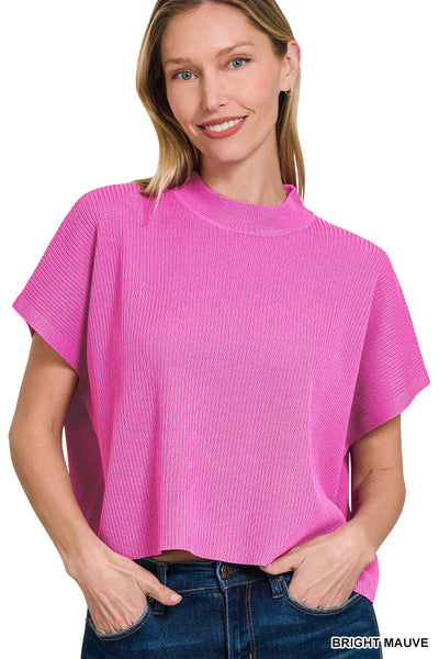 Mock Neck Short Sleeve Sweater
