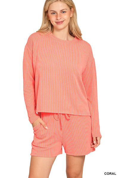 Raised Rib Long Sleeve Tee & Shorts Set