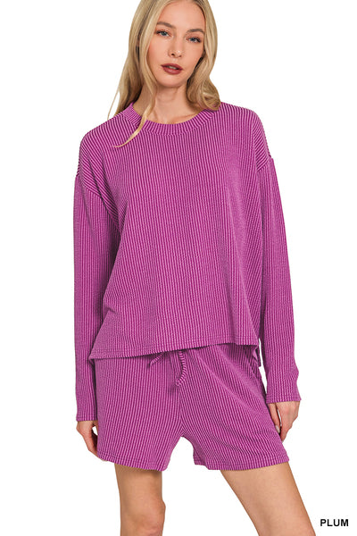 Raised Rib Long Sleeve Tee & Shorts Set
