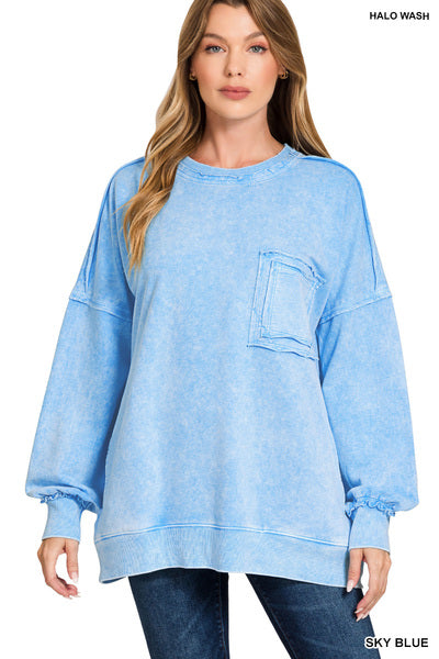 Halo Washed French Terry Exposed-Seam Sweatshirt