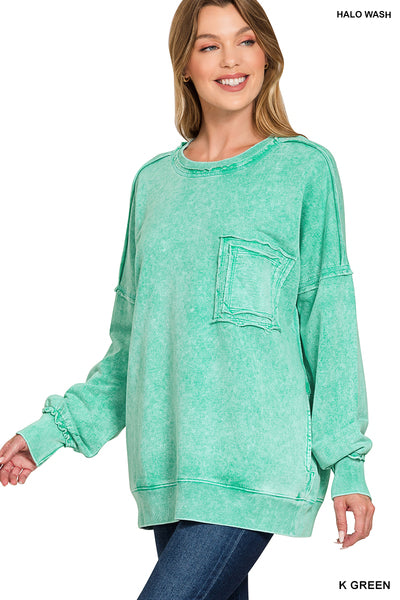 Halo Washed French Terry Exposed-Seam Sweatshirt