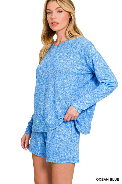 Soft Melange Long Sleeve Tee and Shorts Set