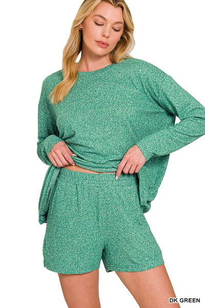 Soft Melange Long Sleeve Tee and Shorts Set