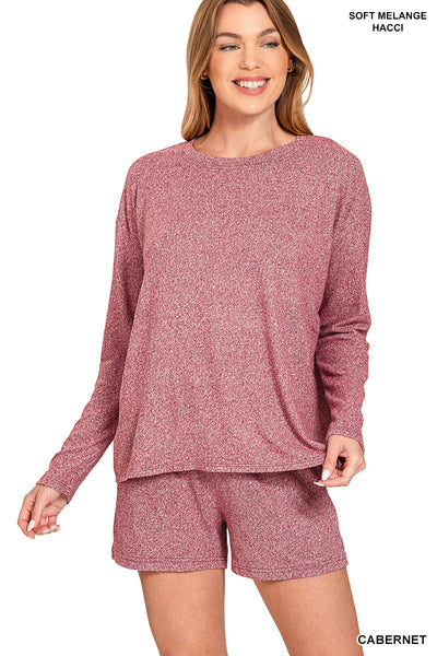 Soft Melange Long Sleeve Tee and Shorts Set