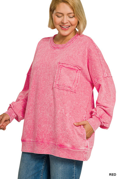 PLUS Halo Washed French Terry Exposed-Seam Sweatshirt
