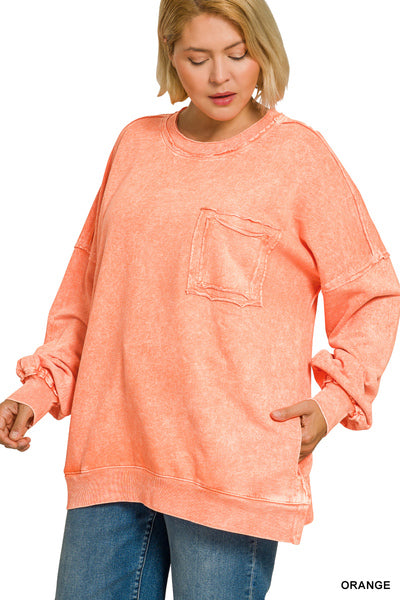 PLUS Halo Washed French Terry Exposed-Seam Sweatshirt