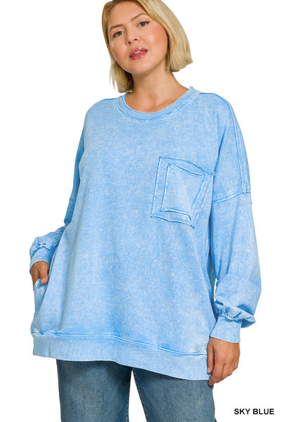 PLUS Halo Washed French Terry Exposed-Seam Sweatshirt
