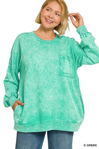 PLUS Halo Washed French Terry Exposed-Seam Sweatshirt