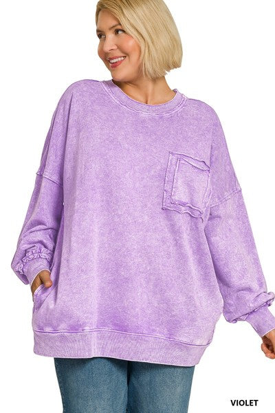 PLUS Halo Washed French Terry Exposed-Seam Sweatshirt