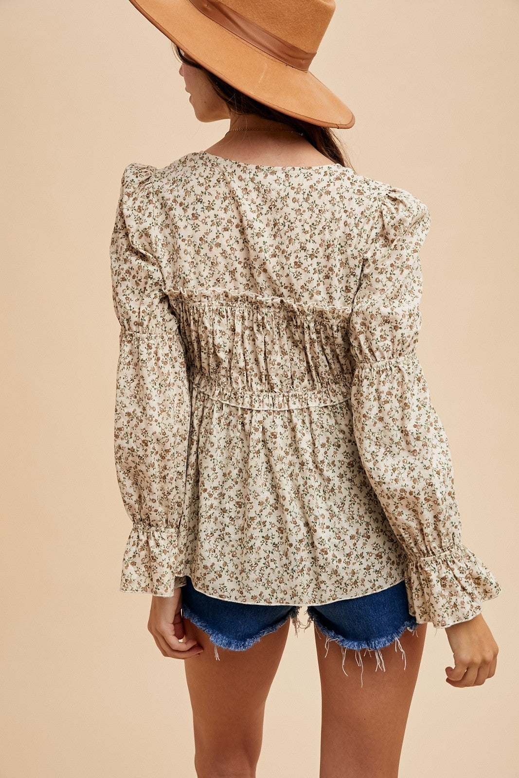 Ditsy Print Front Tie Blouse