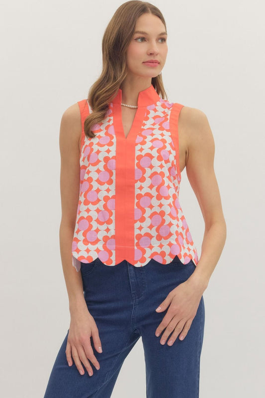 Sleeveless Scalloped Top