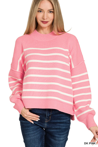 Exposed Seam Striped Sweater