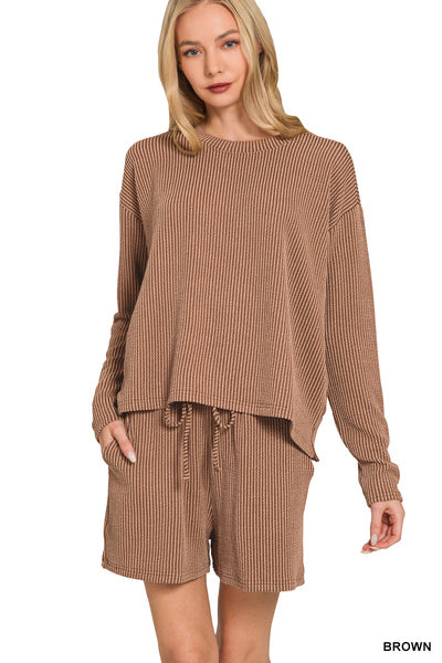 Raised Rib Long Sleeve Tee & Shorts Set
