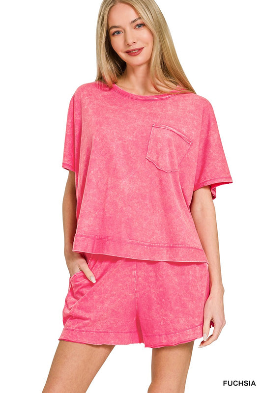 Acid Washed Oversized Top & Shorts Set