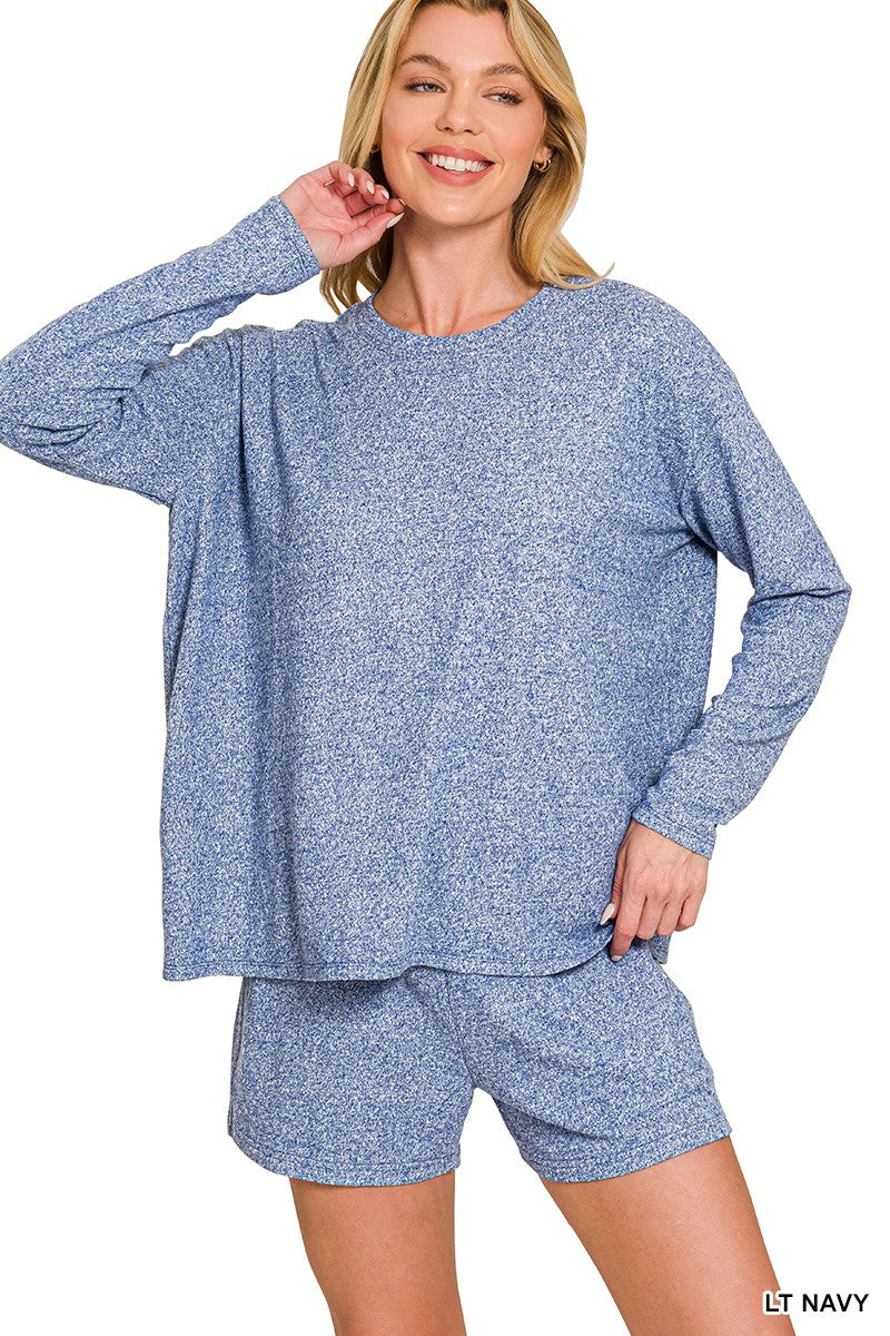 Soft Melange Long Sleeve Tee and Shorts Set