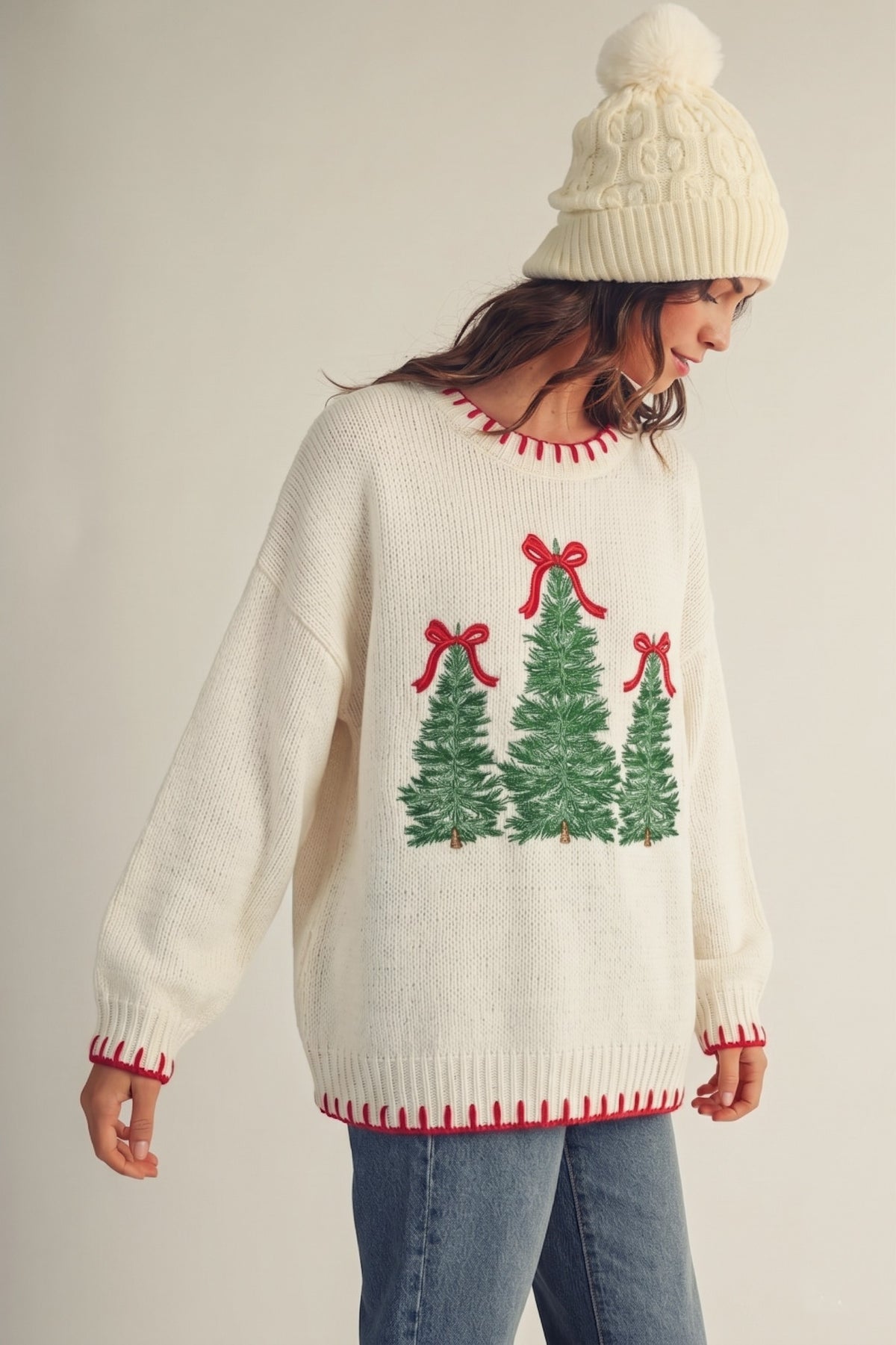 Christmas Trees Stitched Sweater