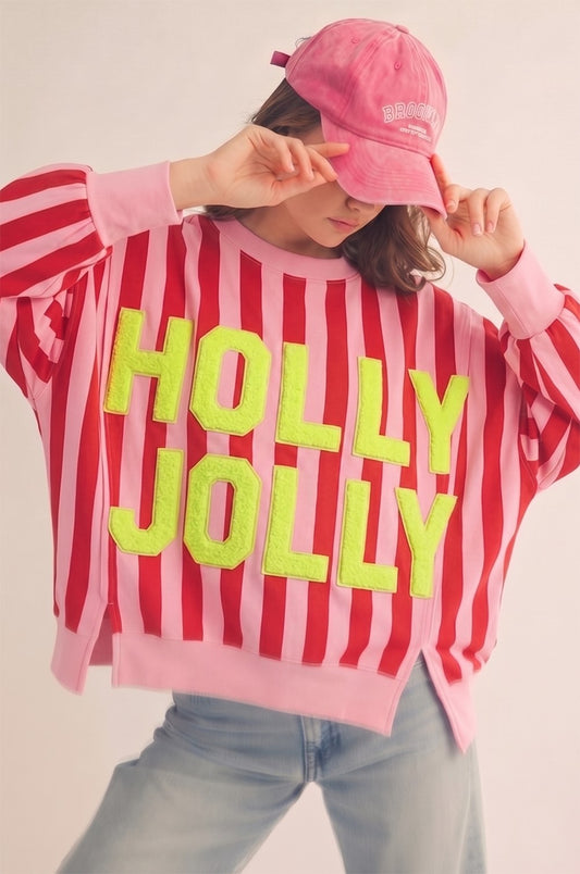 Striped Holly Jolly Oversized Sweatshirt