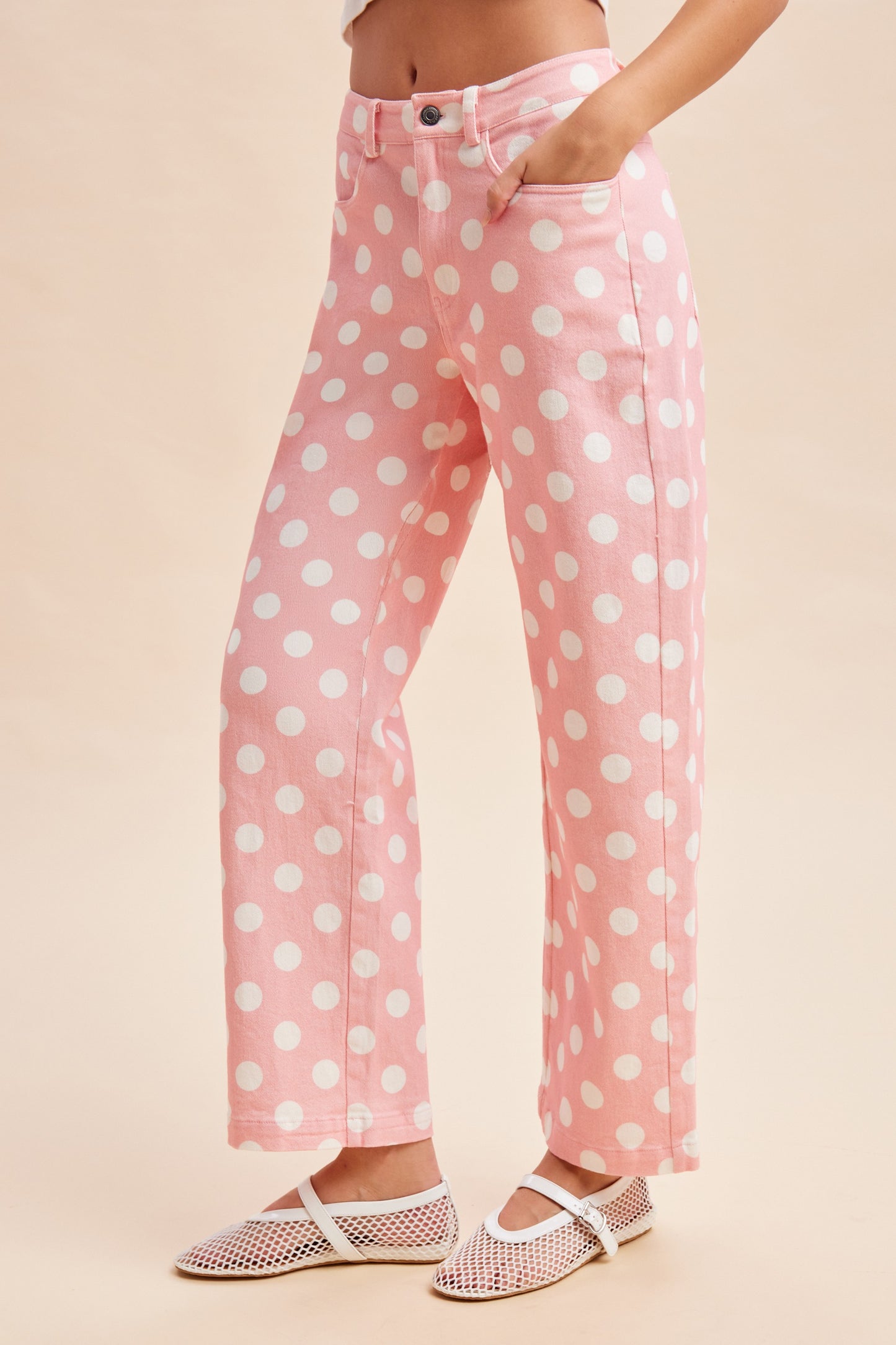Polka Dot Wide Straight Leg Pants